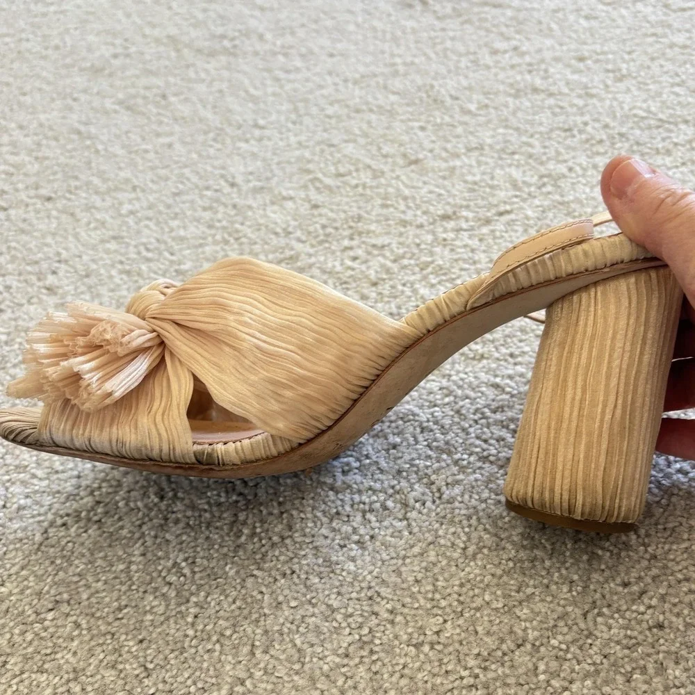Loeffler Randall Camillia Crinkle Bow Slingback Heels Womens‎ 8.5 Gold Ivory